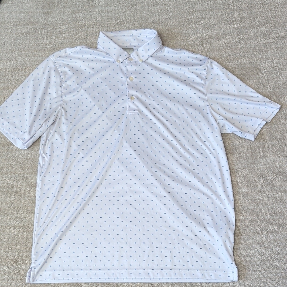 Greg Norman Collection White and Blue Polka Dot Polo